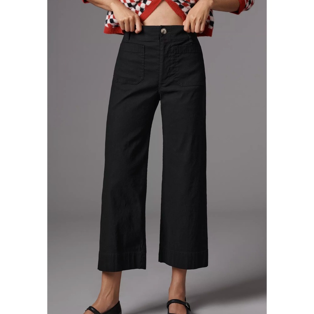 Maeve Anthropologie Colette Magic Fabric Cropped Wide Leg Pants Black Womens 28P